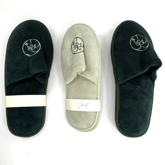 Terry cloth set of 2 large men’s dark green slippers - Picture 1 of 3